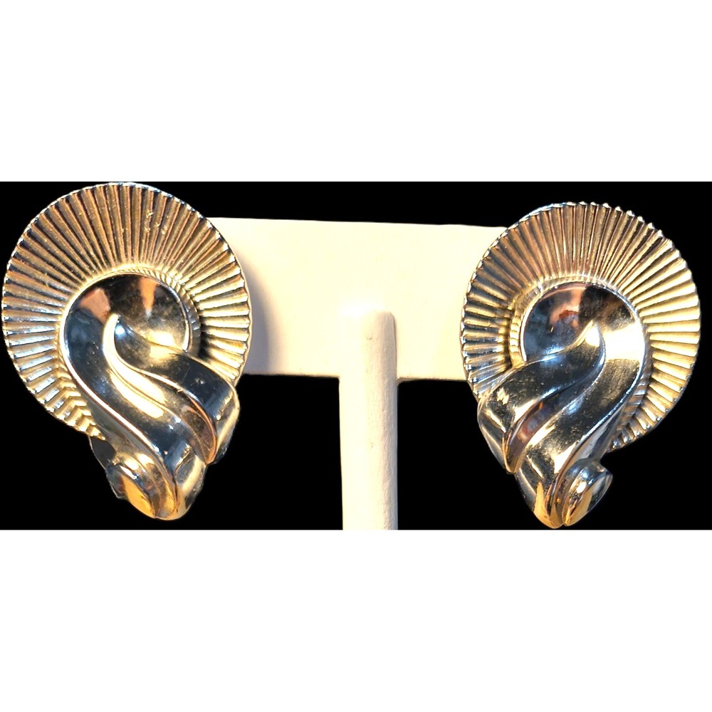 Coro Vintage Signed Silver, Unique Fan Style Earrings, 1"